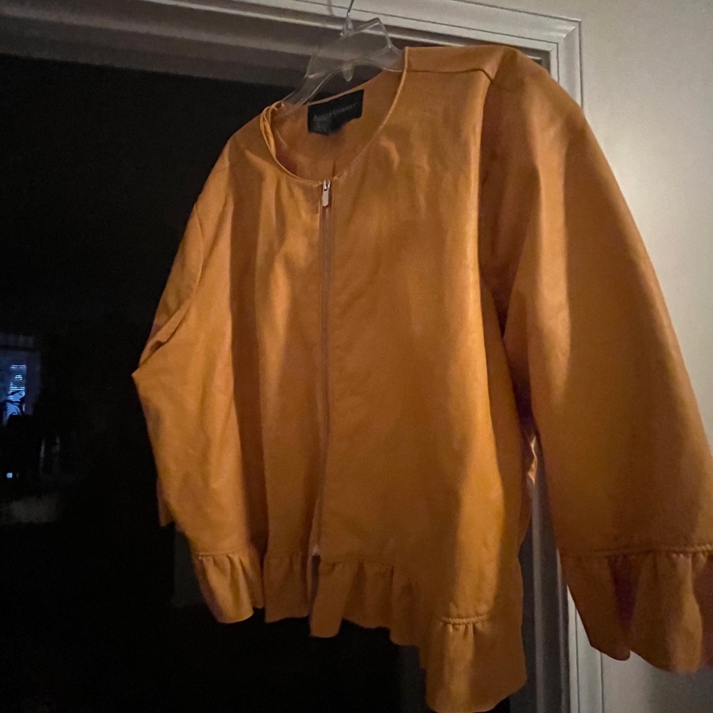 Mustard Yellow Faux Leather Jacket Peplum Style